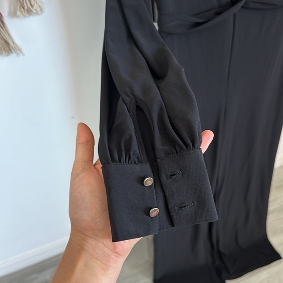 Mohito Detailed Black V-neck Wide Leg Jumpsuit Dressy Classy / Size Small - Picture 5 of 11